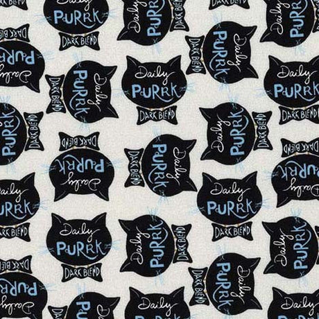 Cotton Print Gray Purrsuit of Coffeeness Fabric 44/45