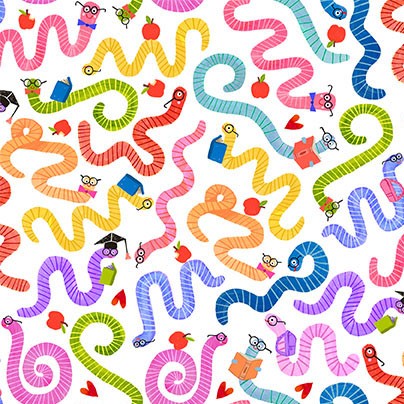Cotton Book Print Fabric White Proud Bookworms 44/45"