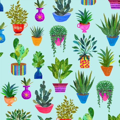 Cotton Houseplants Books Are Magic Fabric Mint 44/45"