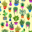 Cotton Print Yellow Houseplants Books Are Magic Fabric