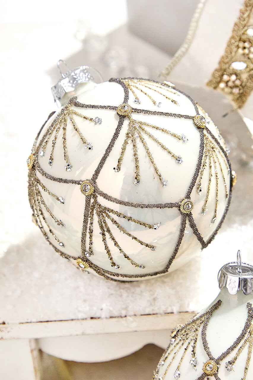 4" - 6" Platinum & Gold Glitter Glass Ornament