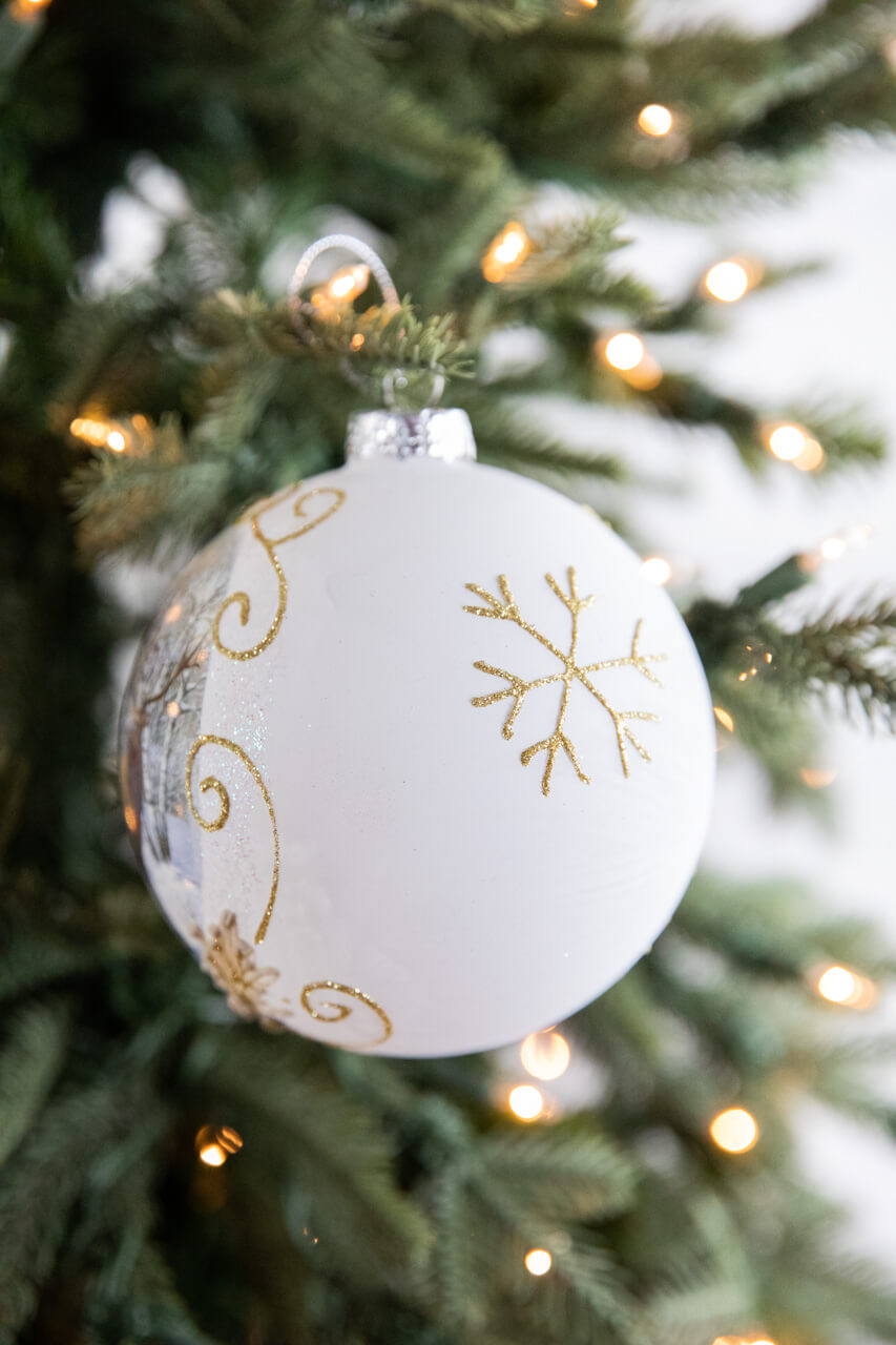 5” Glass Deer with Holly Scroll Ball Ornament