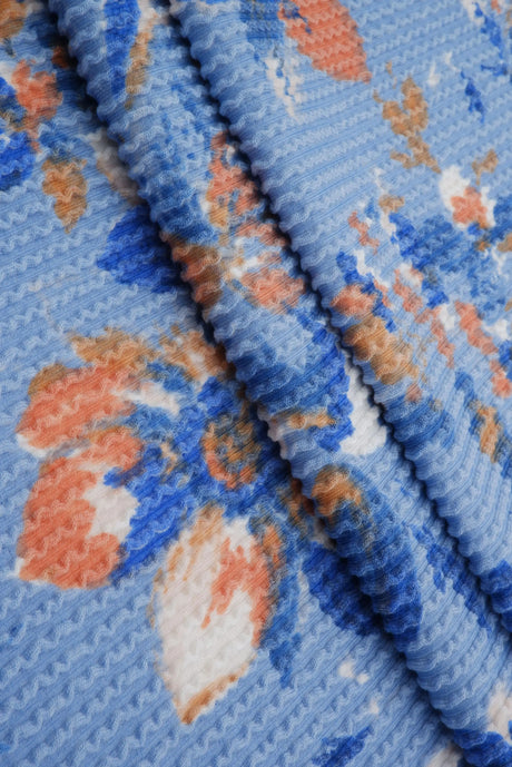 1 yarda de tela doble de punto con estampado floral acogedor, mezcla de poliéster rayón spandex, peso medio, elástica, 56/57 pulgadas