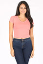 Lucky Fitted Crop Top Cotton Spandex Fabric - Desert Pink, Short Sleeve, Stretch, Crop Top (1 Piece)