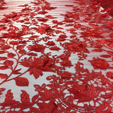 3D Embroidered Satin Floral Pearl Lace Fabric - 100 Percent Polyester Fabric, Floral Pearl Embroidery, 52" Width, 12" Panel (1 Yard)