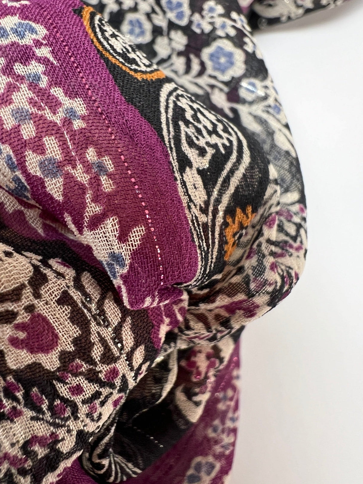 Printed Black Purple Lurex Chiffon