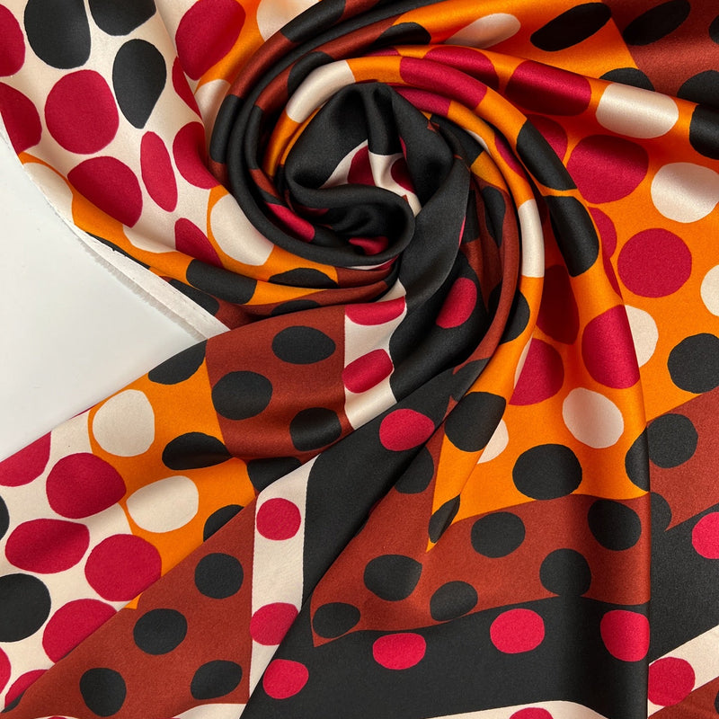 Polyester Elastane Sateen Printed Brown Orange