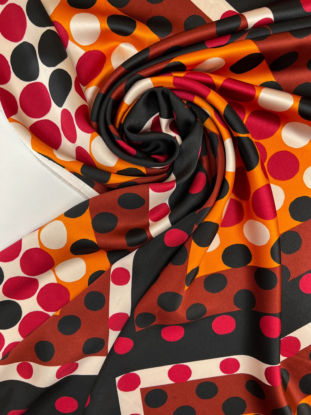 Polyester Elastane Sateen Printed Brown Orange