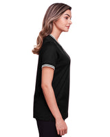 CrownLux Performance® Ladies' Plaited Tipped V-Neck Top