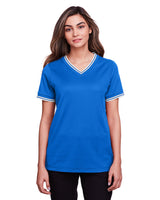 CrownLux Performance® Ladies' Plaited Tipped V-Neck Top