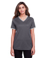 CrownLux Performance® Ladies' Plaited Tipped V-Neck Top