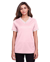 CrownLux Performance® Ladies' Plaited Tipped V-Neck Top