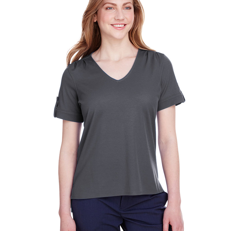 CrownLux Performance® Ladies' Plaited Rolled-Sleeve Top