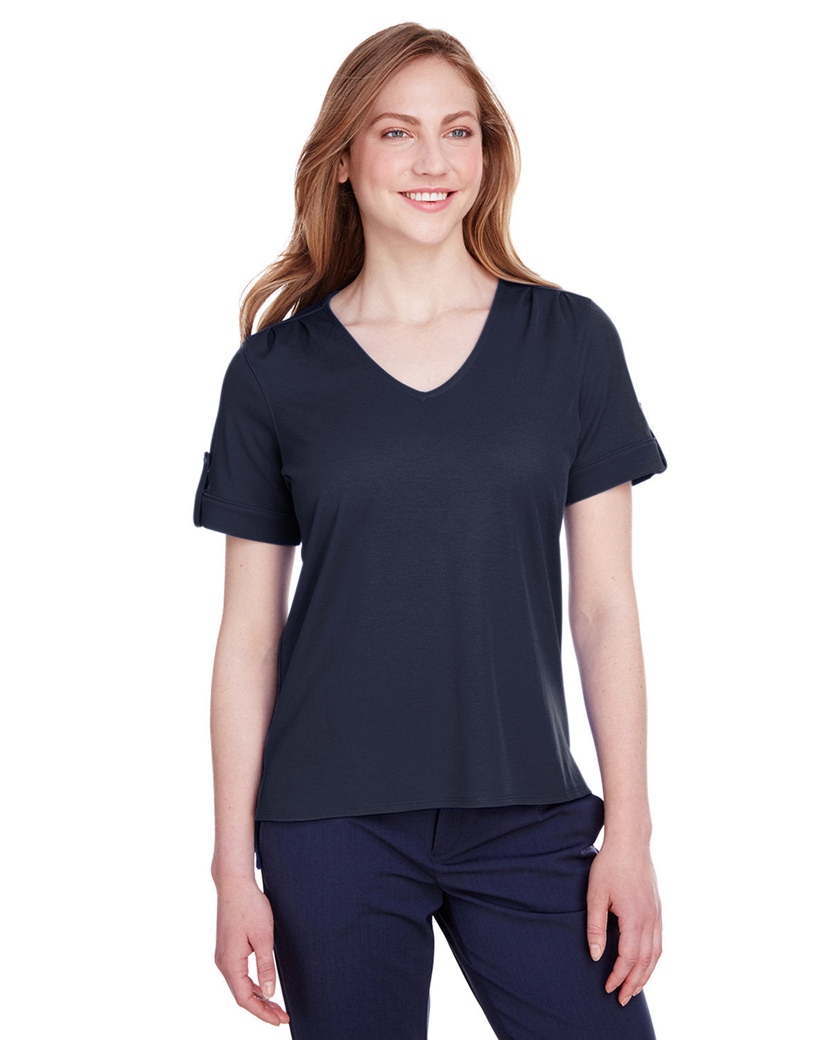 CrownLux Performance® Ladies' Plaited Rolled-Sleeve Top