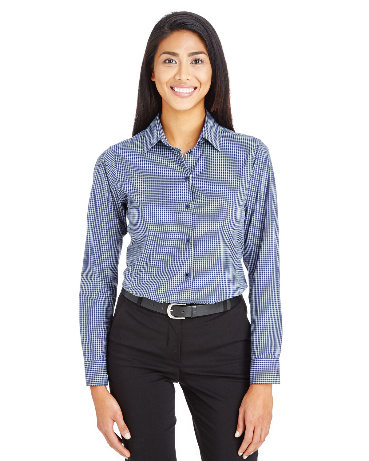 CrownLux Performance® Ladies' Tonal Mini Check Woven Shirt