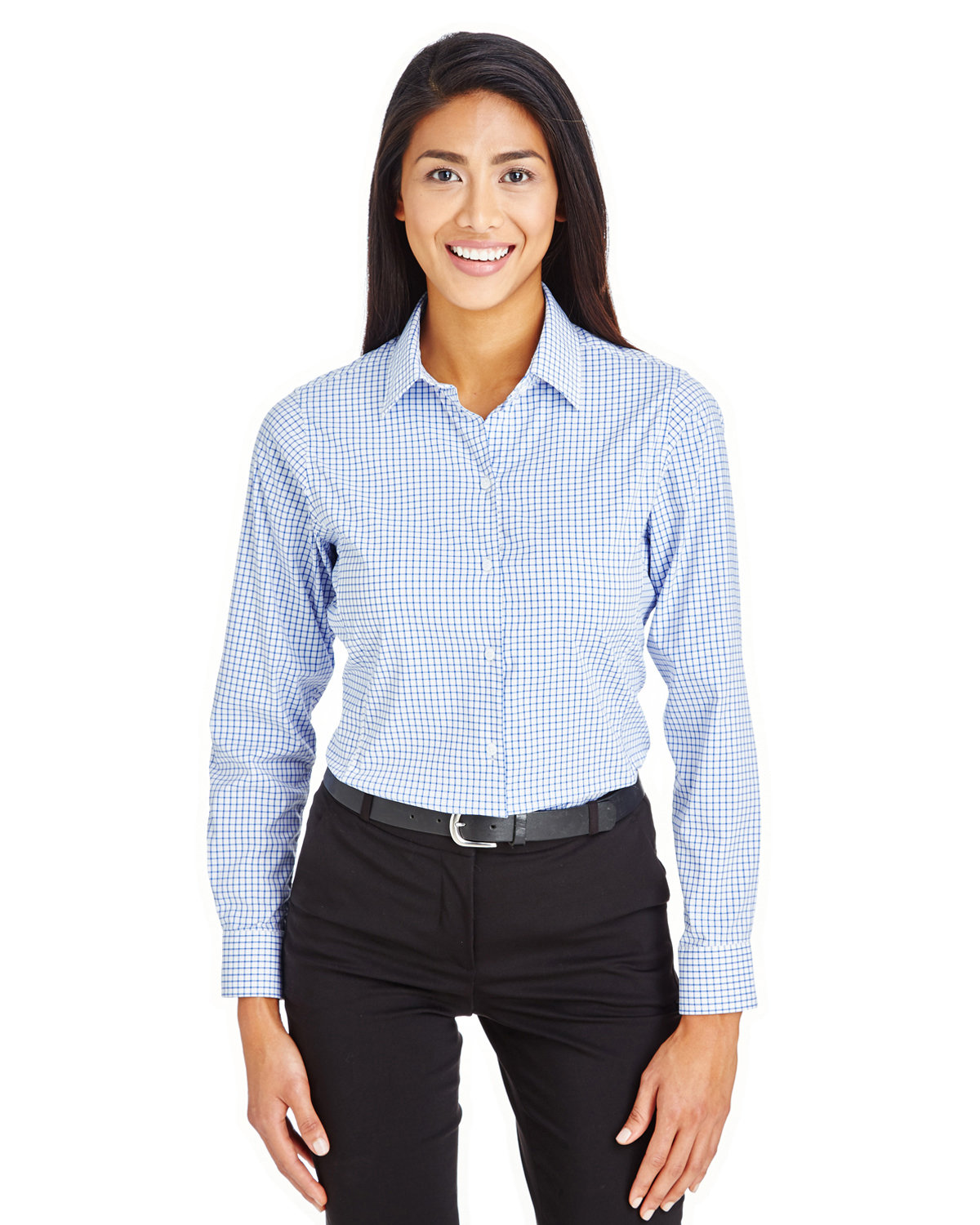 CrownLux Performance® Ladies' Micro Windowpane Woven Shirt