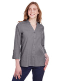 Ladies Crown Collection® Stretch Pinpoint Chambray Three-Quarter Sleeve Blouse
