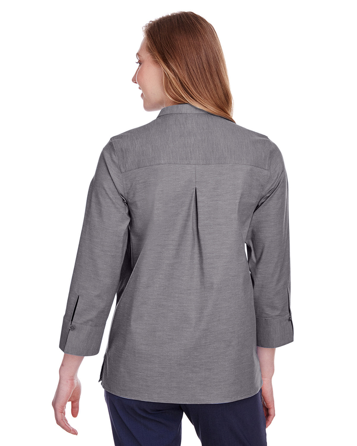 Ladies' Crown Collection® Stretch Pinpoint Chambray Three-Quarter Sleeve Blouse