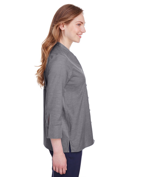 Ladies Crown Collection® Stretch Pinpoint Chambray Three-Quarter Sleeve Blouse
