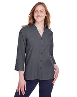 Ladies' Crown Collection® Stretch Pinpoint Chambray Three-Quarter Sleeve Blouse