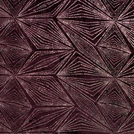 Stretch Velvet Fabric - Diagonal Glittery Design, Plum And Black, 58/60" Width