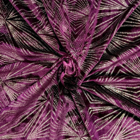 Stretch Velvet Fabric - Diagonal Glittery Design, Plum And Black, 58/60" Width