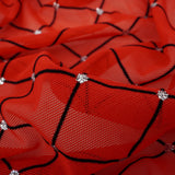 Diamonds Flocked Stretch Mesh Nylon Spandex Fabric - Black, Red, White, Skin, Burgundy, Kelly, Navy Diamond Flocked Mesh, 58/60" Cut Width, 54" Usable Width (1 Yard)
