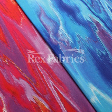 Digital Glitch Poly Spandex Fabric - Fuchsia, Turquoise, Abstract Marble Digital Print, 58-60" Width (1 Yard)