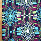Nylon Lycra Swim Knit Dark Magenta Seafoam Chartreuse Aztec on Charcoal Black
