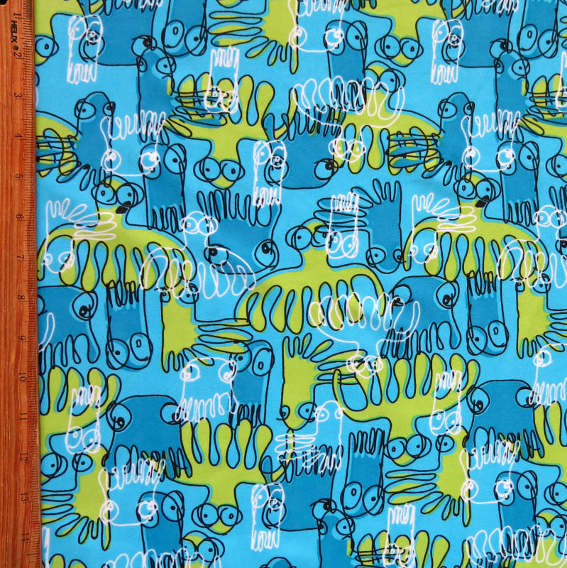 Microfiber Boardshort Fabric Doodle Octopus