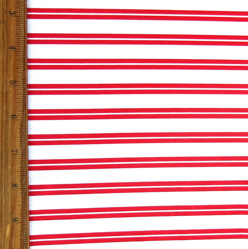 Swim Knit Nylon Spandex Double Red and White Stripe By The Yard