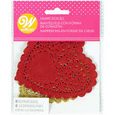 Wilton Red and Gold Heart Doilies