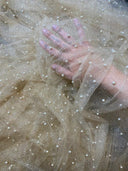 Champagne Pearl Beaded Glitter Tulle