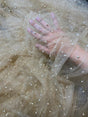 Champagne Pearl Beaded Glitter Tulle