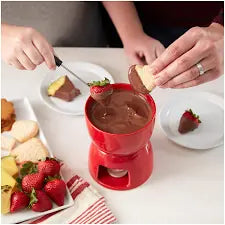 Wilton Mini Chocolate Fondue Set – Red with Tea Light Pot & Dipping Forks