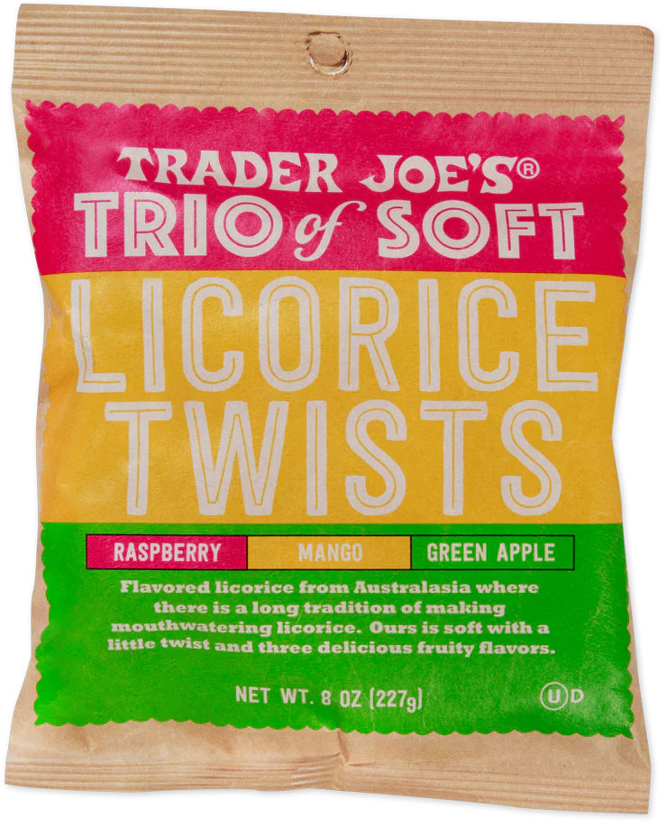 Trader Joes Soft Licorice Twists/Raspberry Mango Apple/ 8 Oz