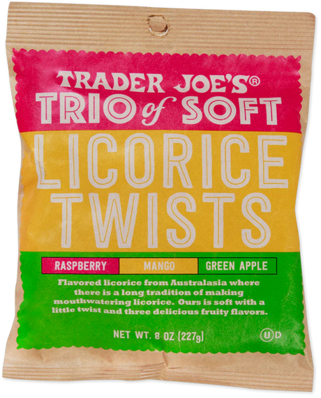 Trader Joes Soft Licorice Twists/Raspberry Mango Apple/ 8 Oz