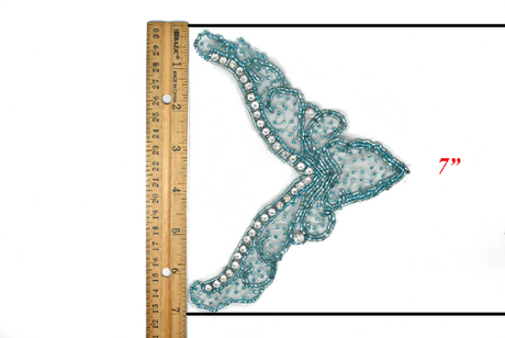 Rhinestone Applique Blue V Shape 6.75 x 7