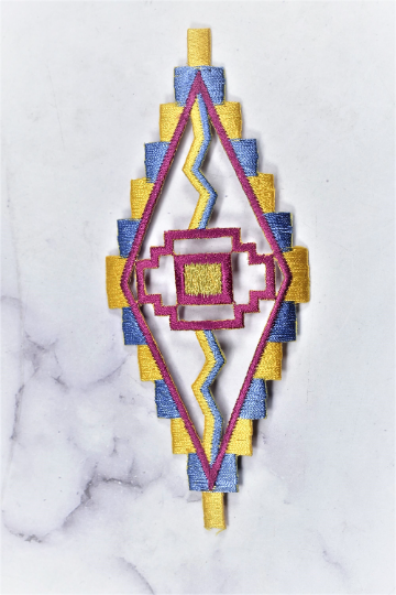 Embroidered Applique Diamond Shape Multi-Color 5.50 x 2.50