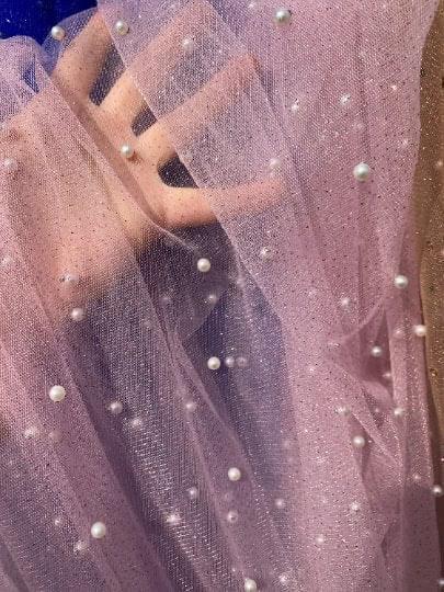 Pearled Glittery Mesh Tulle Baby Pink