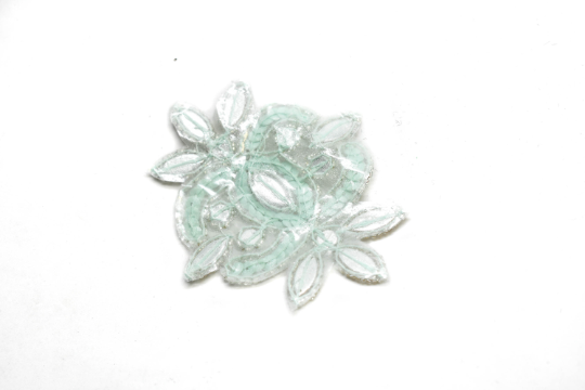 Embroidered Applique Mint Green Gold Floral Rhinestone 4x3