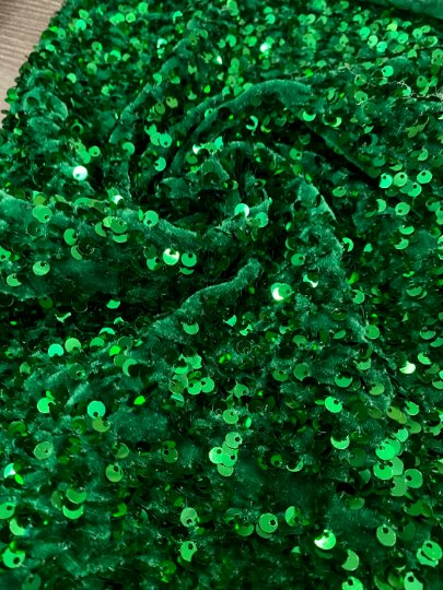Stretch Sequin on Velvet Emerald Green