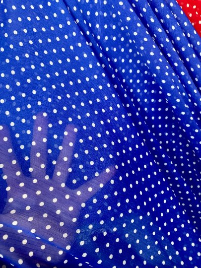 Printed Chiffon Blue Polka Dot