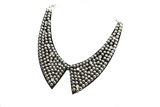 Beaded Necklace Applique Silver Rhinestones 9.5"