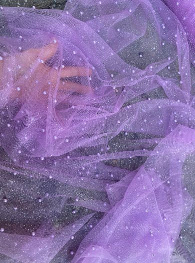 Stretch Lilac Pearl Beaded Tulle