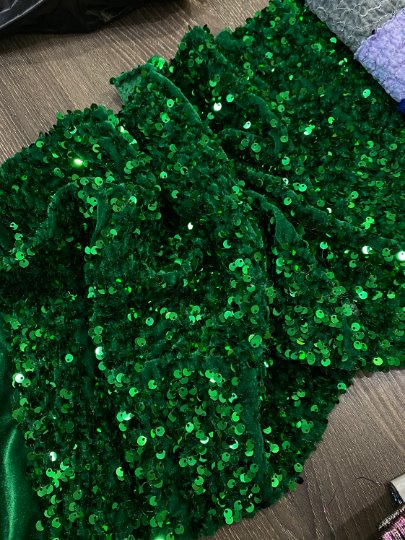 Stretch Sequin on Velvet Emerald Green