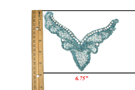 Rhinestone Applique Blue V Shape 6.75 x 7