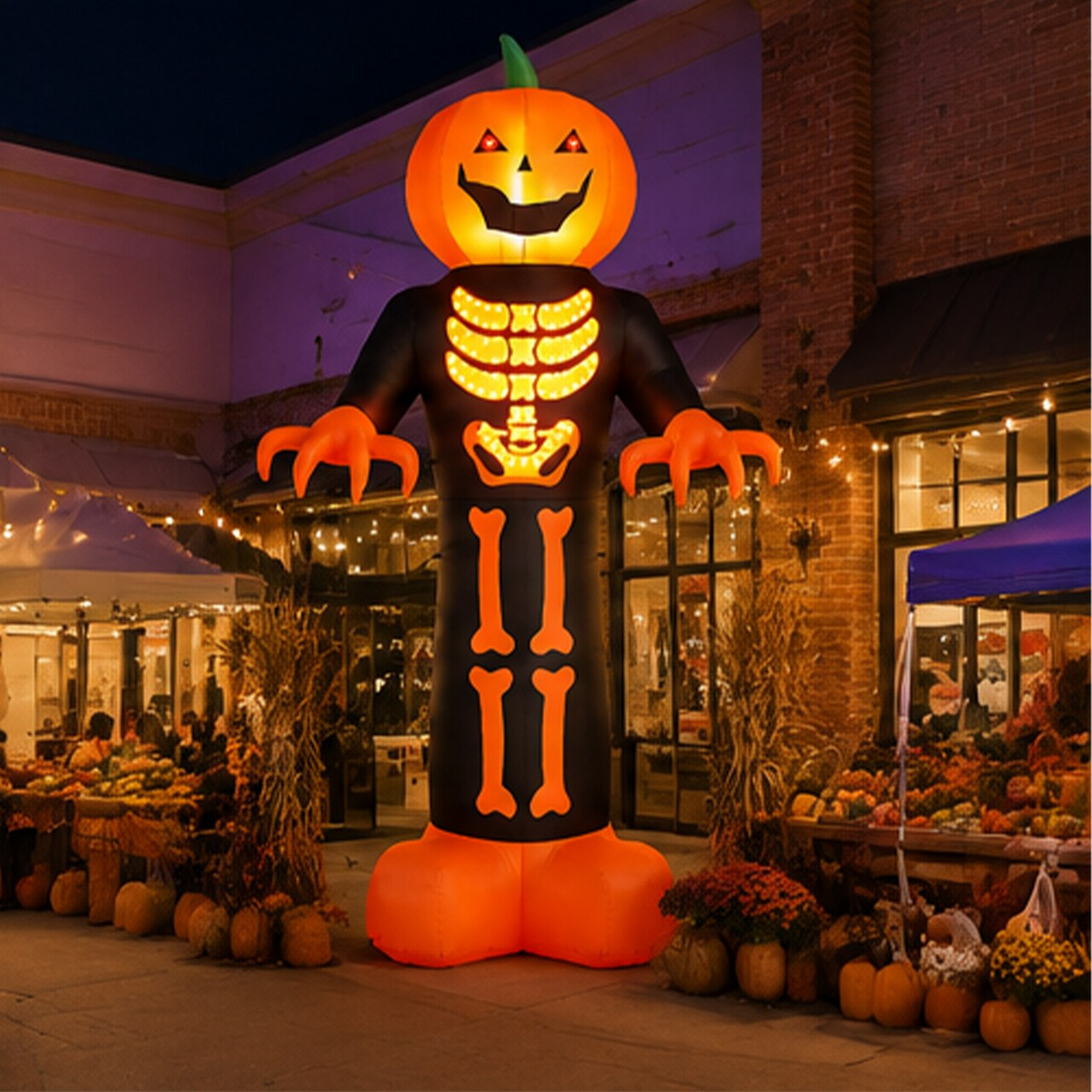 12 ft Inflatable Pumpkin Skeleton Reaper with LED Lights