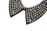 Beaded Necklace Applique Silver Rhinestones 9.5"