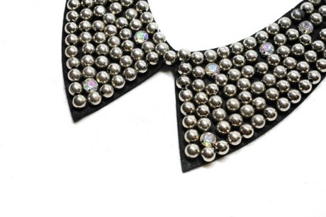 Beaded Necklace Applique Silver Rhinestones 9.5"